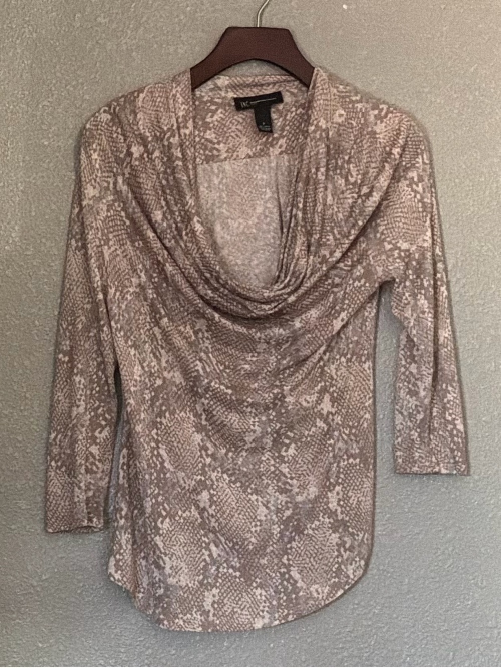 INC International Concepts Taupe Snake-Print Cowl Neck Sweater